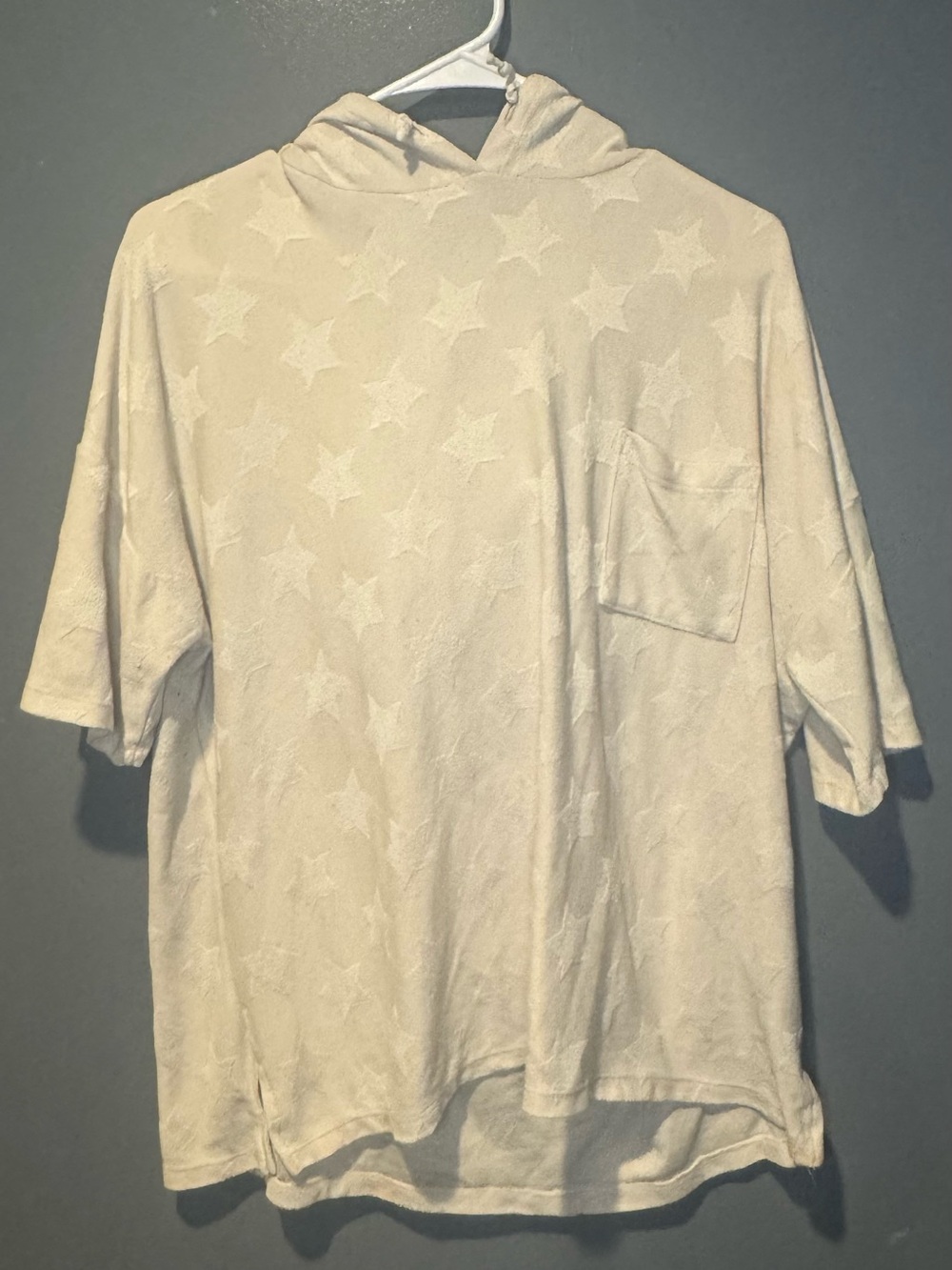 MTS Made to Shade Ivory Star Short Sleeve Hoodie Top L